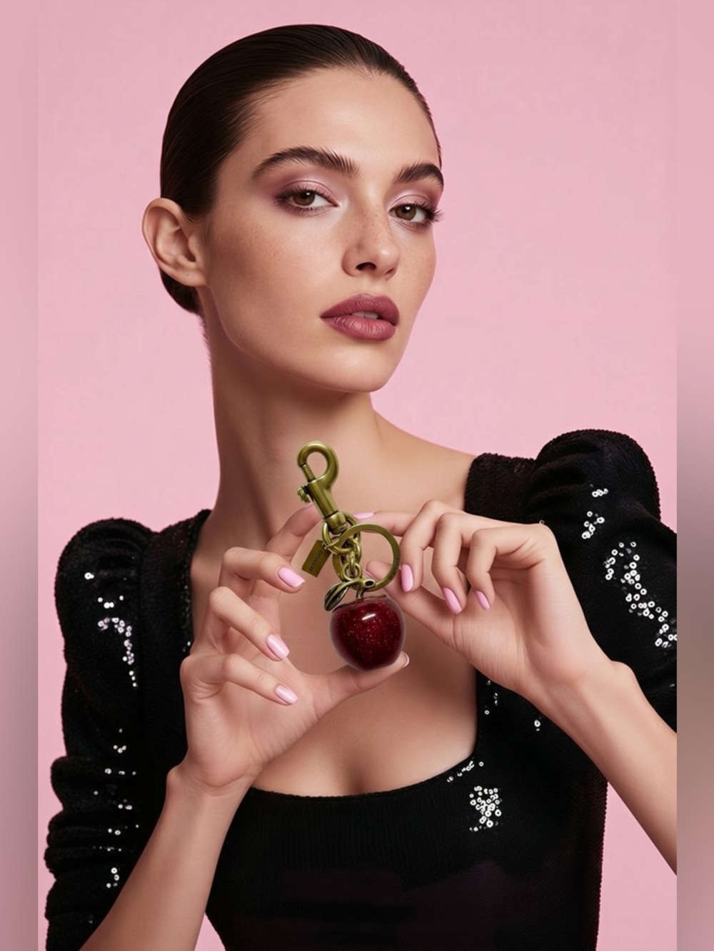 COACH Red Glitter Apple Key & Card Holder with Gold Hardware - Picture 2 of 6